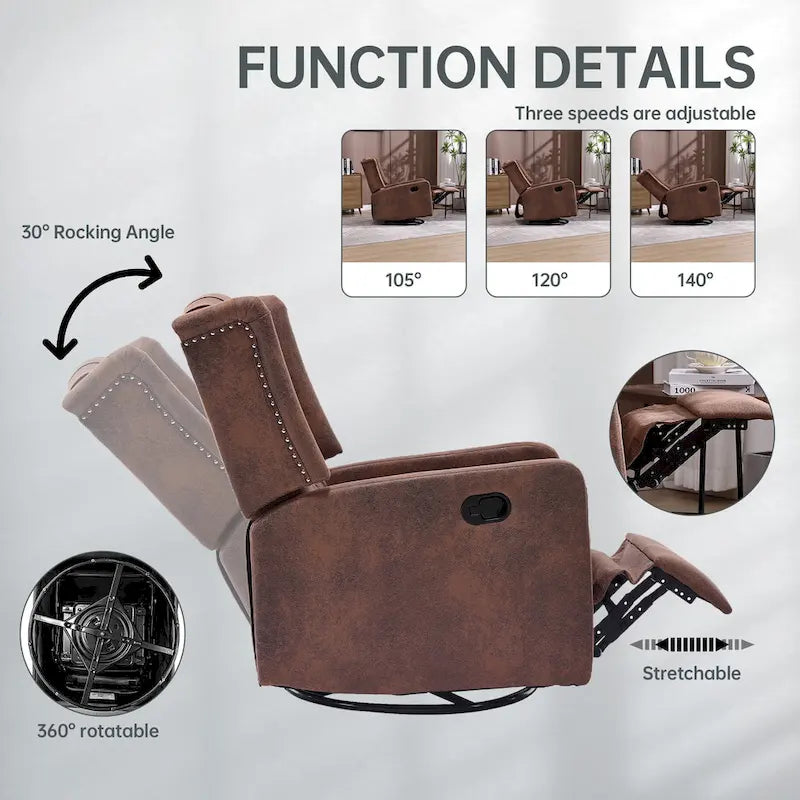 Sillón reclinable giratorio y mecedor para dormitorio y sala de estar