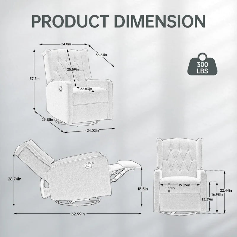 Sillón reclinable giratorio y mecedor para dormitorio y sala de estar