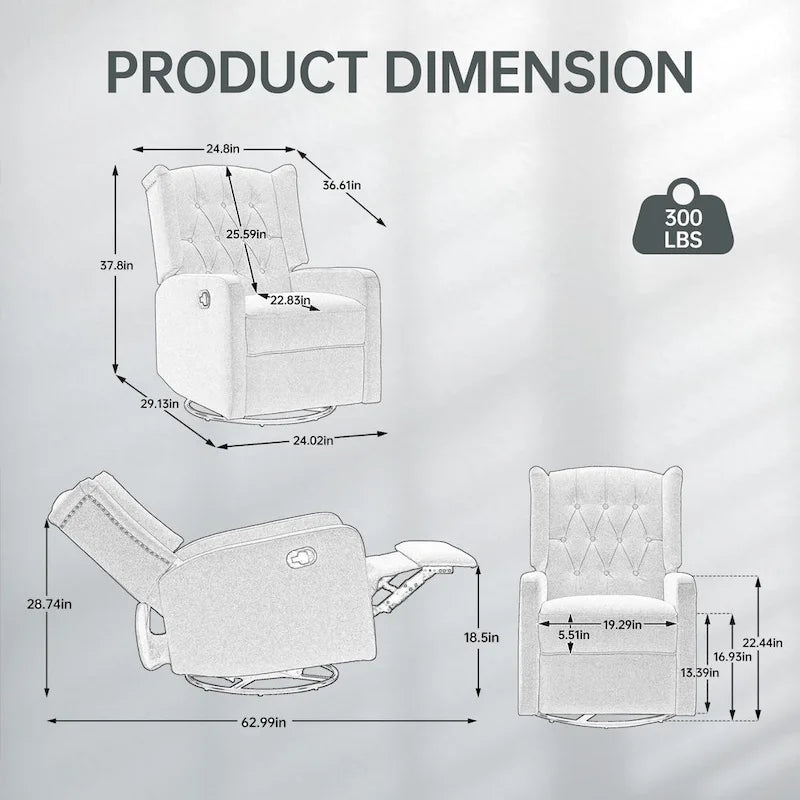 Sillón reclinable giratorio y mecedor para dormitorio y sala de estar