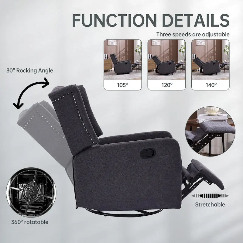 Sillón reclinable giratorio y mecedor para dormitorio y sala de estar